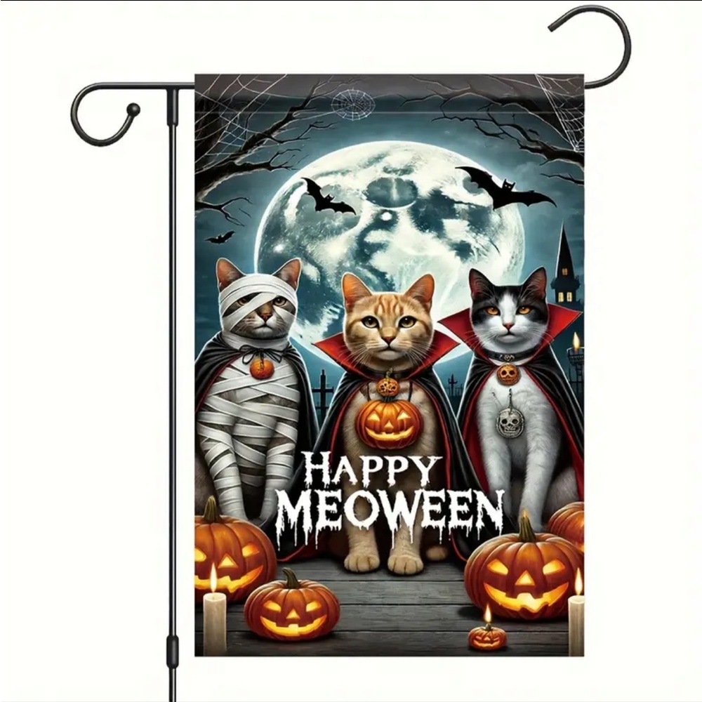 Happy Meoween Halloween Cats Garden Flag